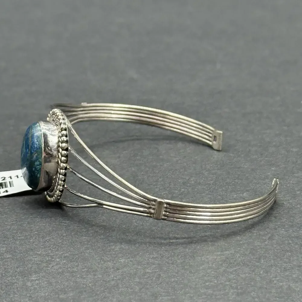 STS Indonesia 925 Sterling Silver Tiger's Eye Cuff Pendant Malachite Ring Set